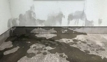 水漏れが床や壁まで広がっている水漏れ修理事例